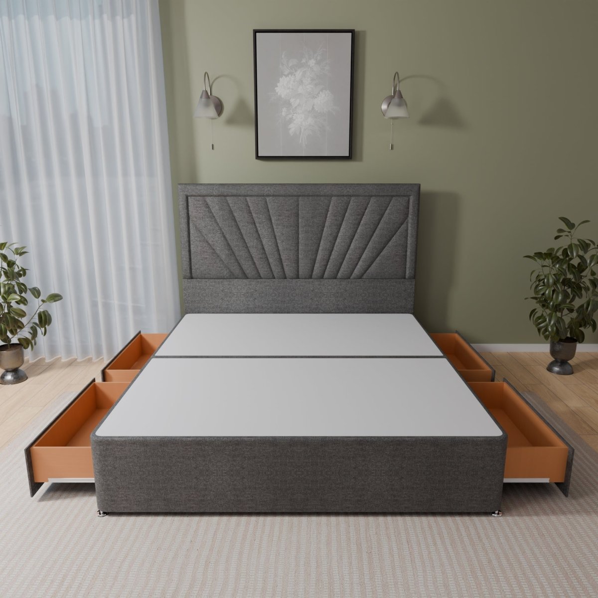Nevada Floor Standing Headboard With Divan Bed Base - Divan Base & Headboard - Midas Beds