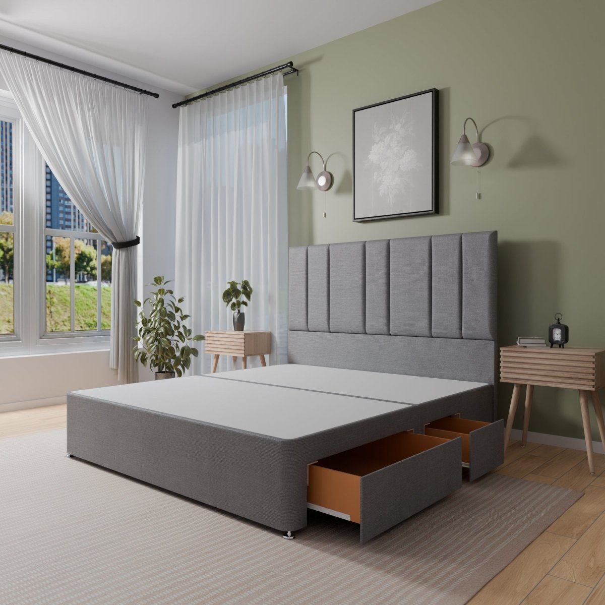 Alaska Floor Standing Headboard With Divan Bed Base - Divan Base & Headboard - Midas Beds