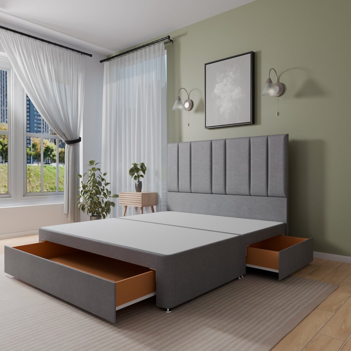 Alaska Floor Standing Headboard With Divan Bed Base - Divan Base & Headboard - Midas Beds