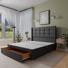 Atlanta Winged Floor Standing Headboard With Divan Bed Base - Divan Base & Headboard - Midas Beds