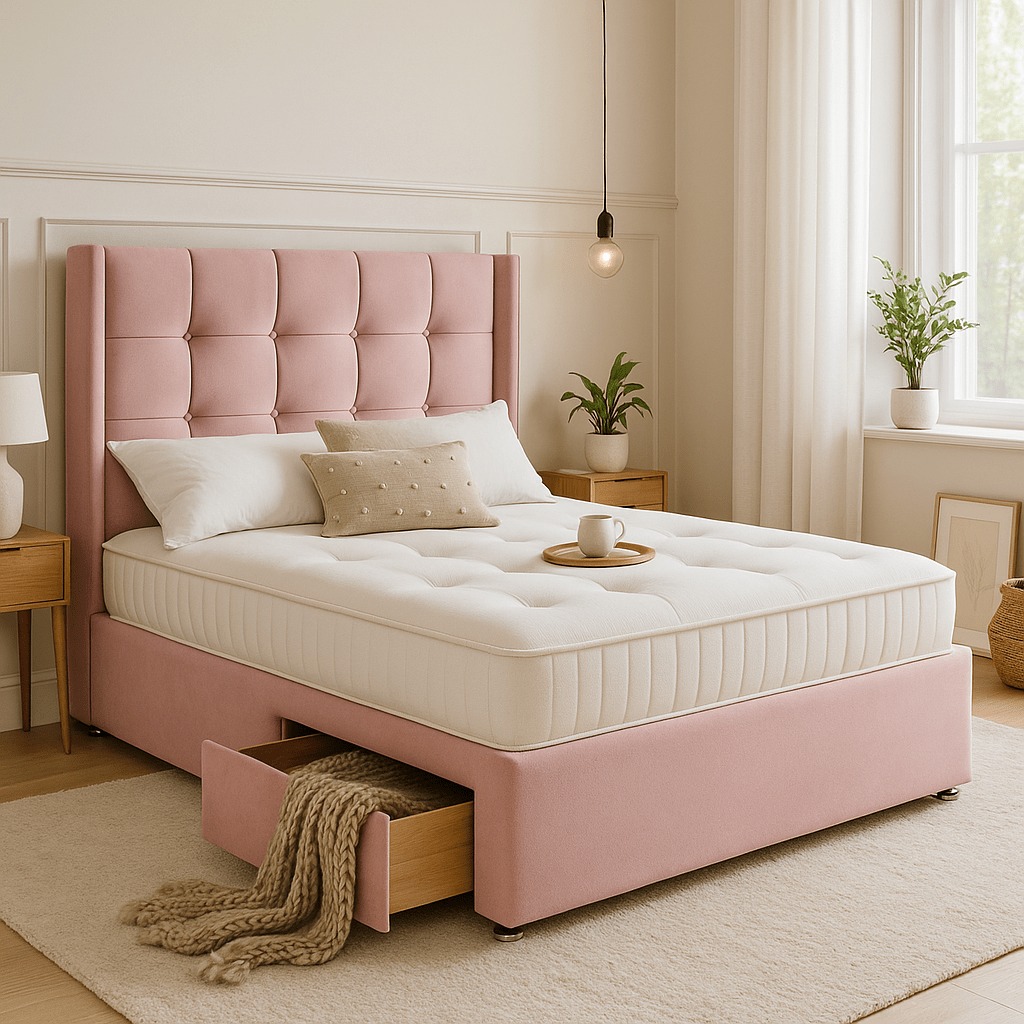 Atlanta Winged Floor Standing Upholstered Divan Bed - Divan Beds with Headboard - Midas Beds