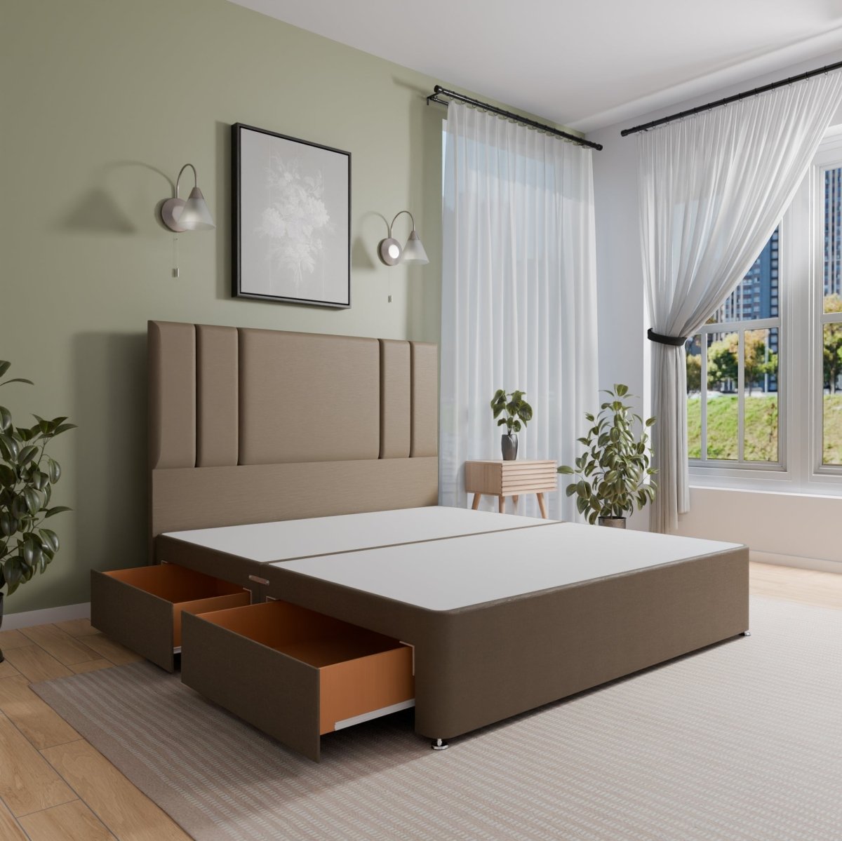 Austin Floor Standing Headboard With Divan Bed Base - Divan Base & Headboard - Midas Beds