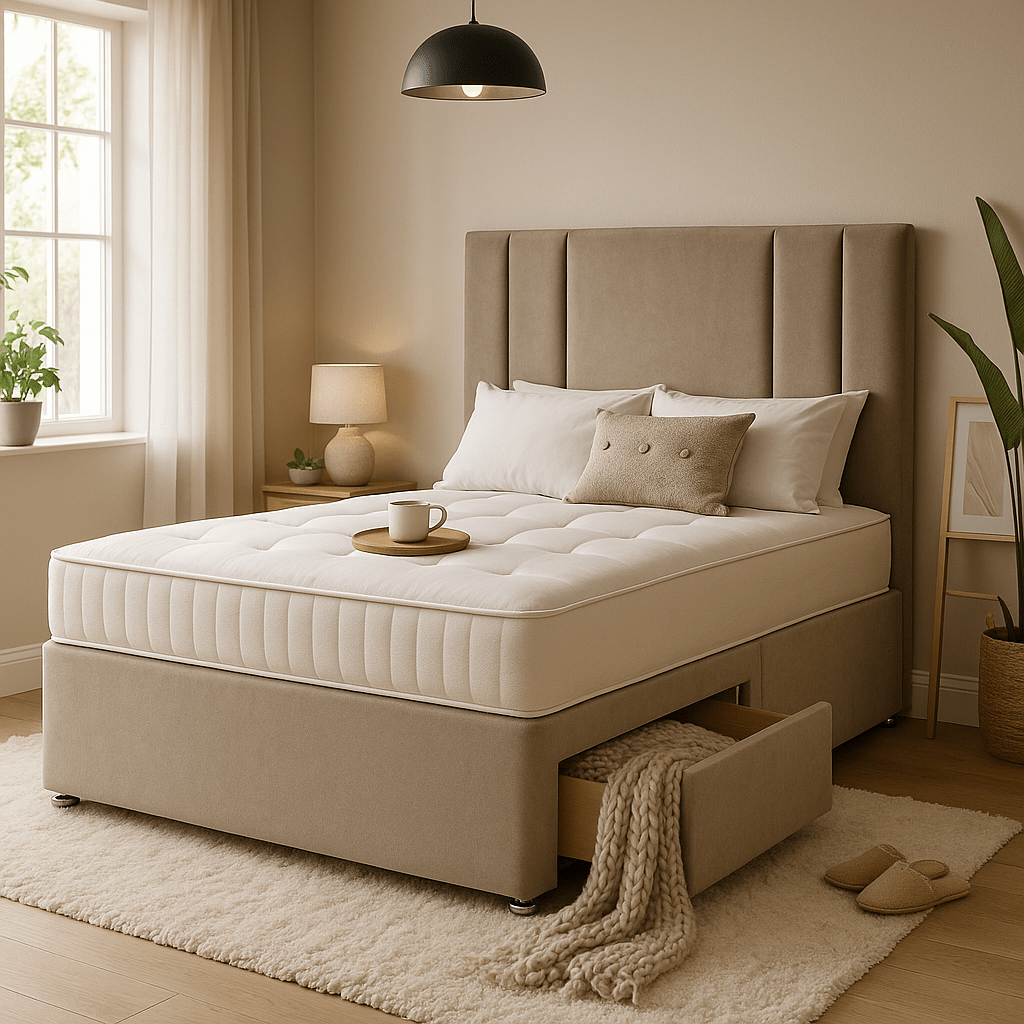 Austin Floor Standing Upholstered Divan Bed - Divan Beds with Headboard - Midas Beds