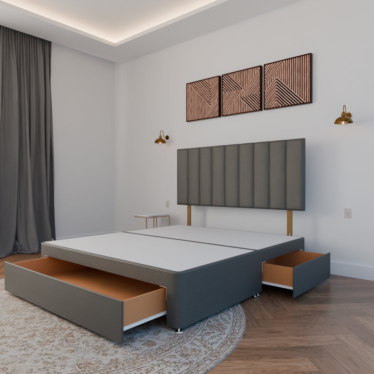 Dartford Strutted Headboard With Divan Bed Base - Divan Base & Headboard - Midas Beds