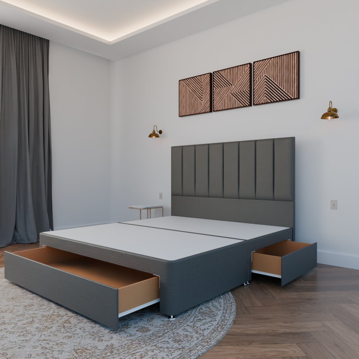 Madrid Floor Standing Headboard With Divan Bed Base - Divan Base & Headboard - Midas Beds