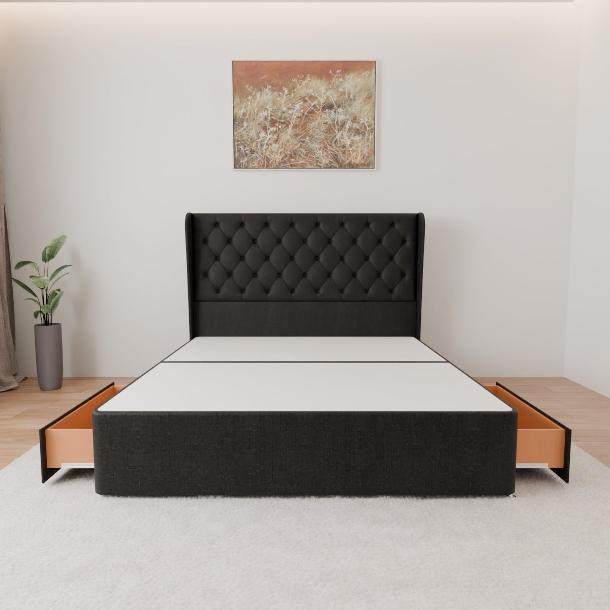 Manhattan Winged Floor Standing Headboard With Divan Bed Base - Divan Base & Headboard - Midas Beds