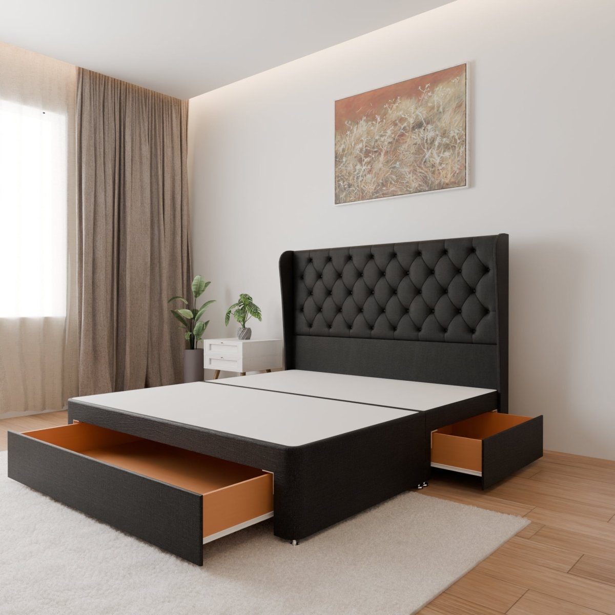 Manhattan Winged Floor Standing Headboard With Divan Bed Base - Divan Base & Headboard - Midas Beds