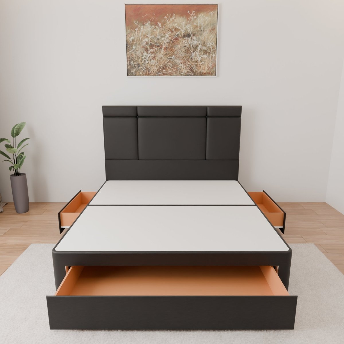 Miami Floor Standing Headboard With Divan Bed Base - Divan Base & Headboard - Midas Beds