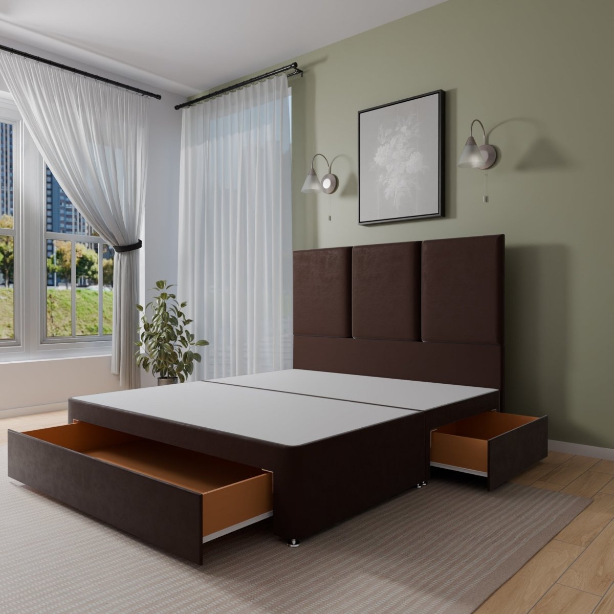 Monaco Floor Standing Headboard With Divan Bed Base - Divan Base & Headboard - Midas Beds