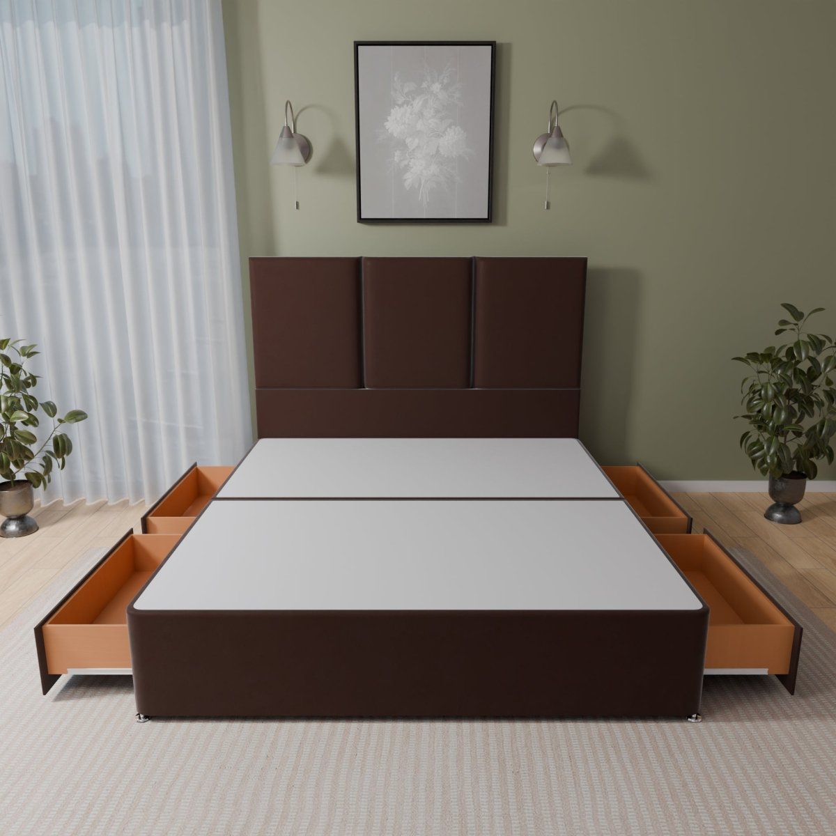 Monaco Floor Standing Headboard With Divan Bed Base - Divan Base & Headboard - Midas Beds