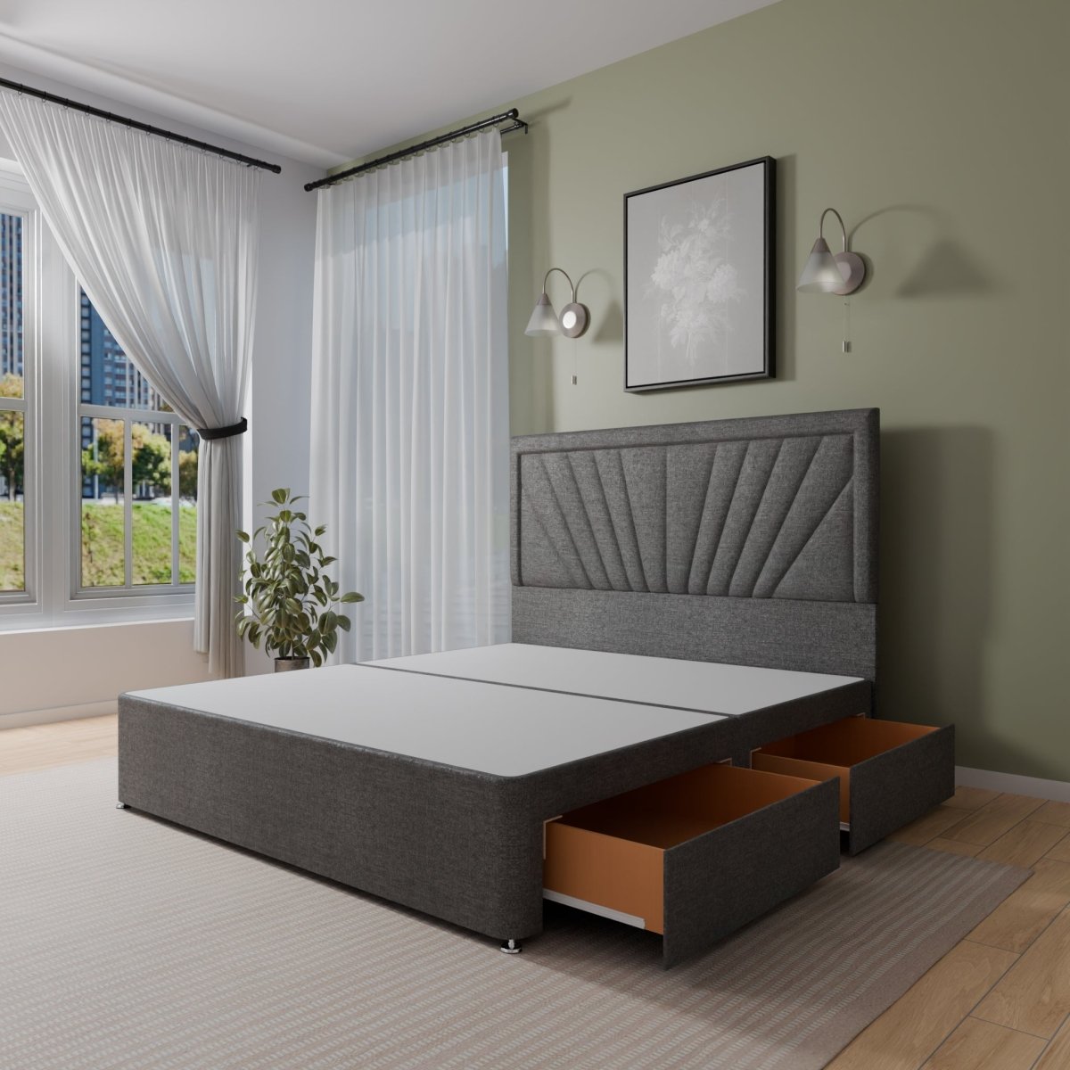 Nevada Floor Standing Headboard With Divan Bed Base - Divan Base & Headboard - Midas Beds