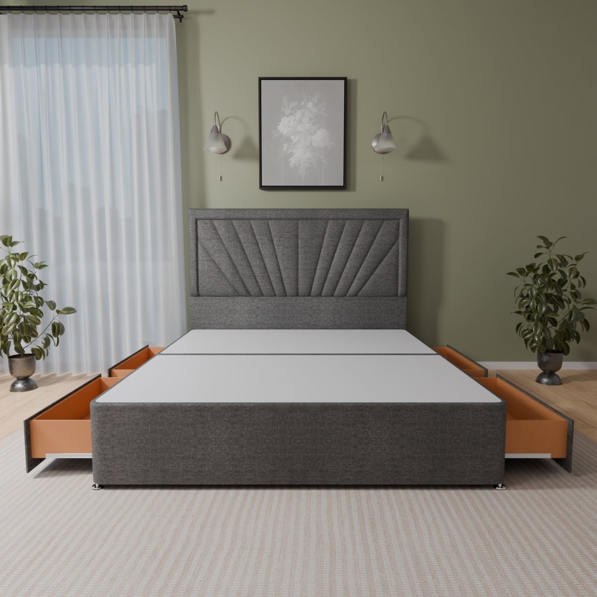 Nevada Floor Standing Headboard With Divan Bed Base - Divan Base & Headboard - Midas Beds