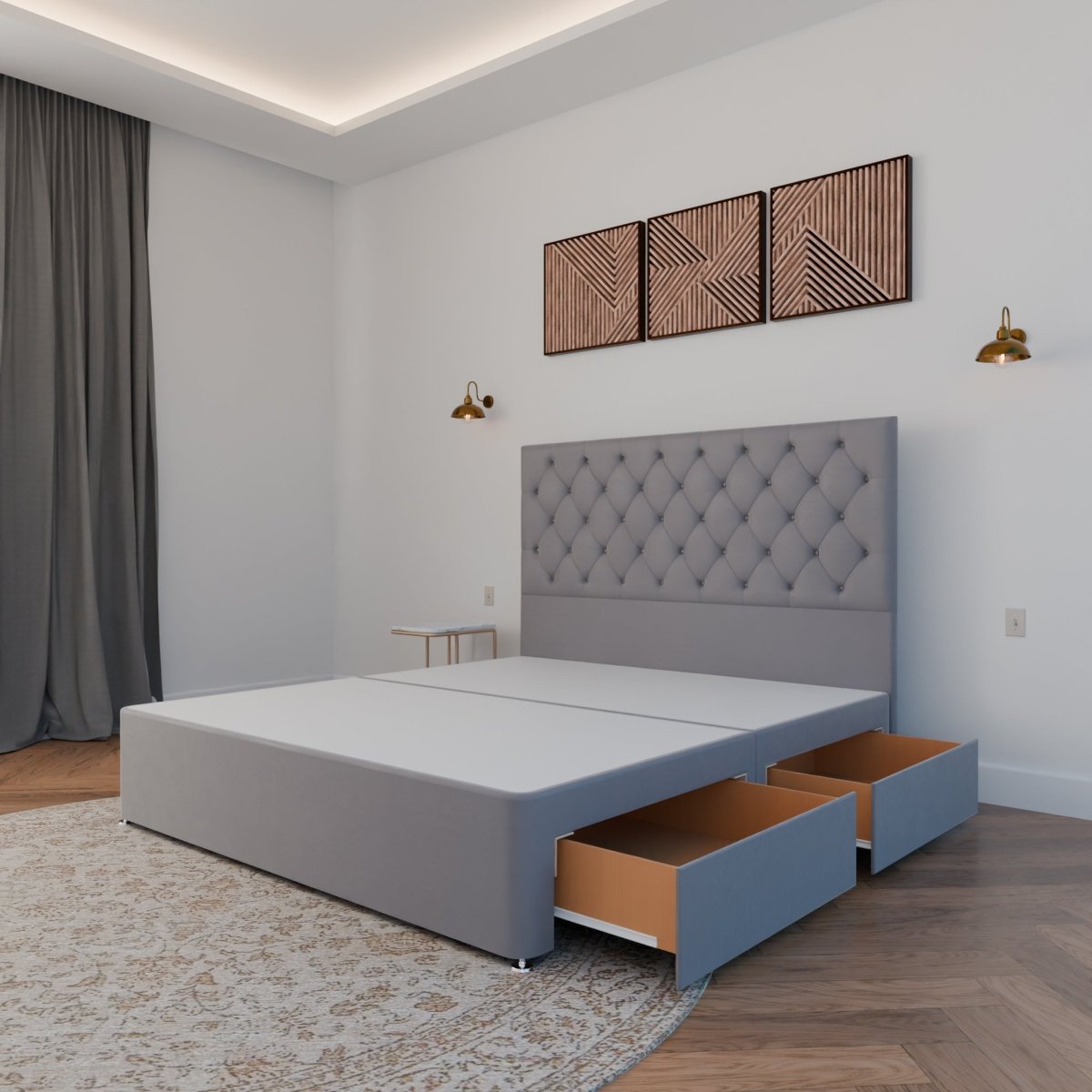 New York Floor Standing Headboard With Divan Bed Base - Divan Base & Headboard - Midas Beds