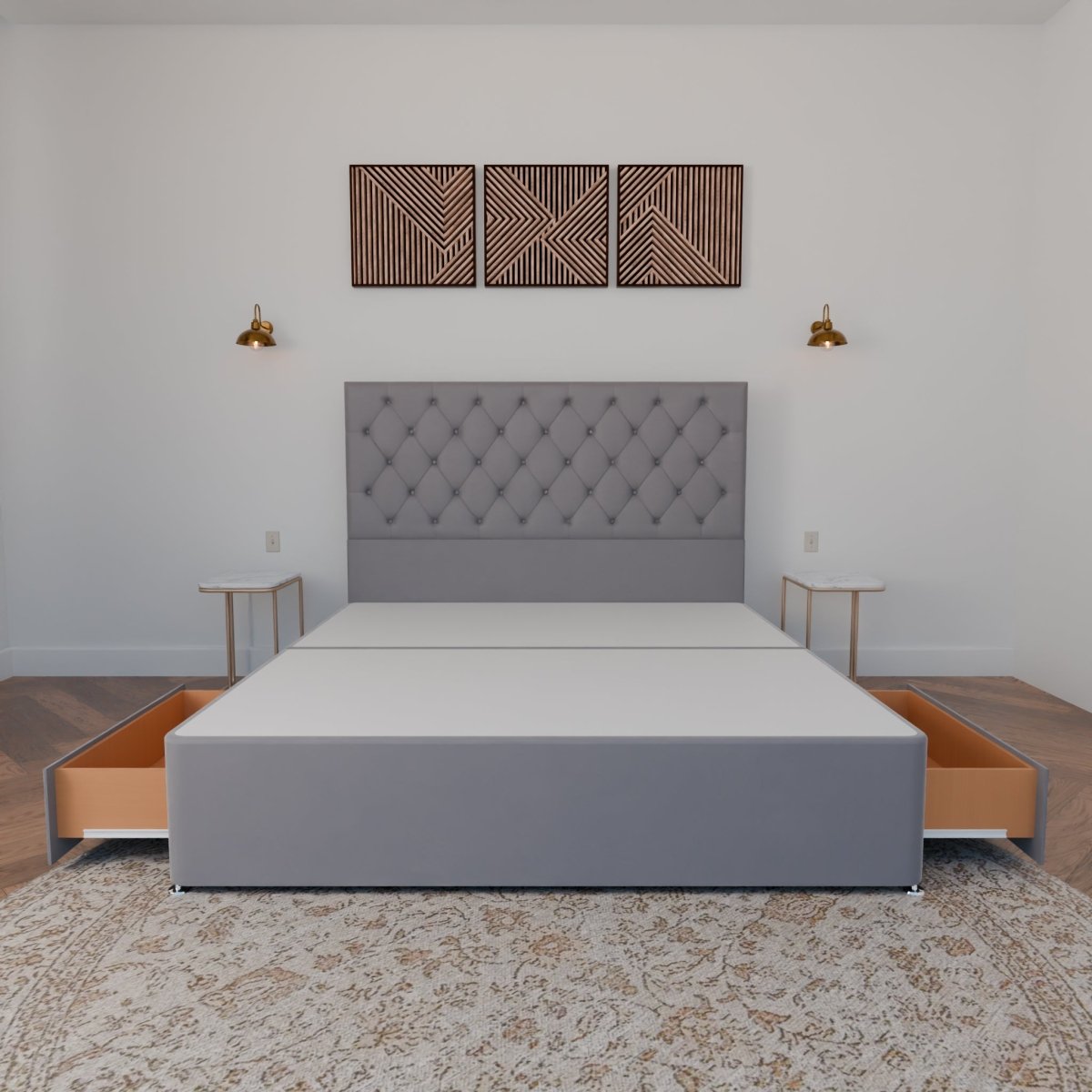 New York Floor Standing Headboard With Divan Bed Base - Divan Base & Headboard - Midas Beds