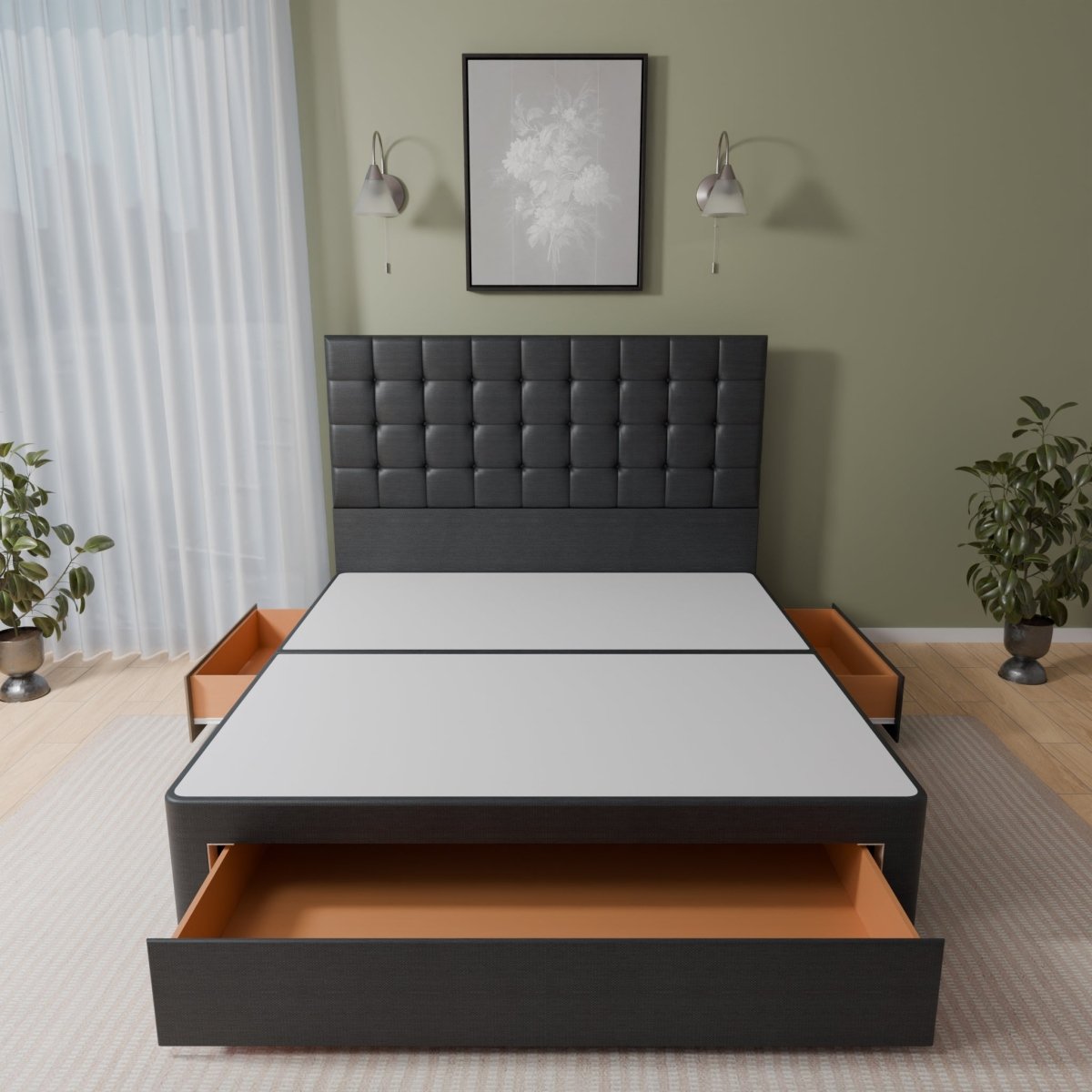 Prague Floor Standing Headboard With Divan Bed Base - Divan Base & Headboard - Midas Beds