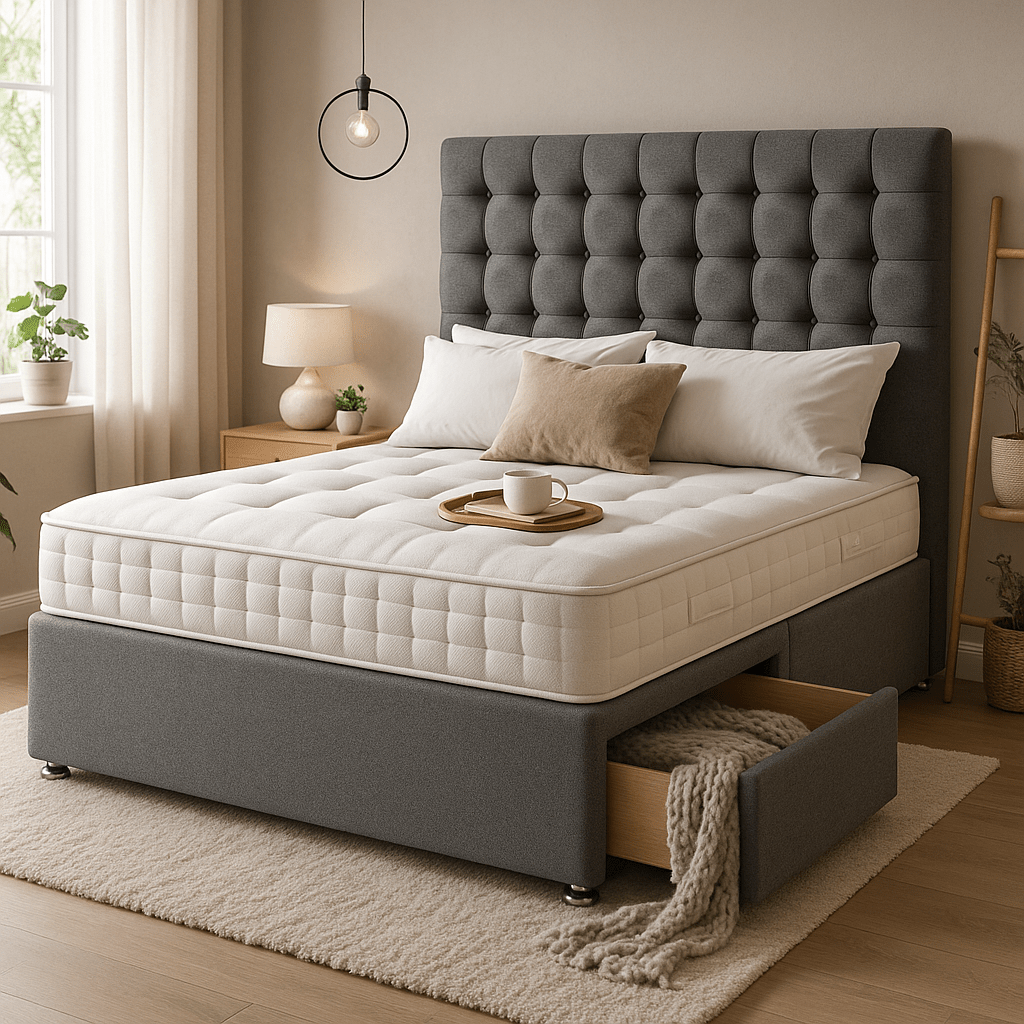 Prague Floor Standing Upholstered Divan Bed - Divan Beds with Headboard - Midas Beds