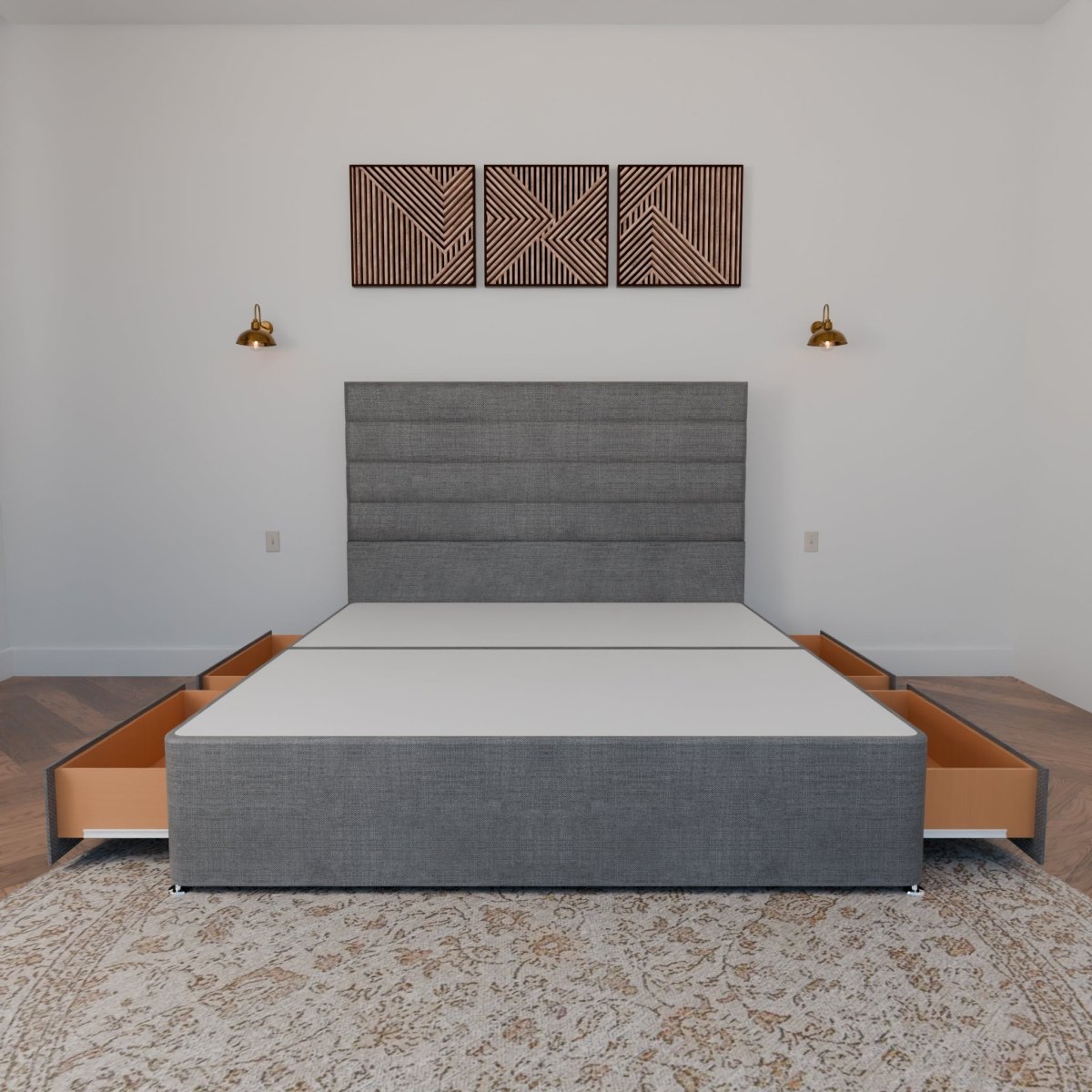 Rome Floor Standing Headboard With Divan Bed Base - Divan Base & Headboard - Midas Beds