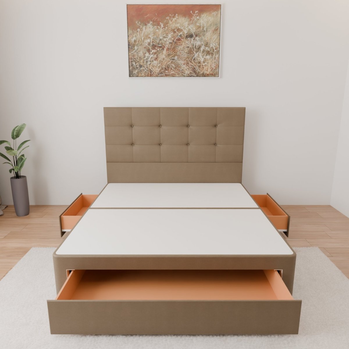 Venice Floor Standing Headboard With Divan Bed Base - Divan Base & Headboard - Midas Beds