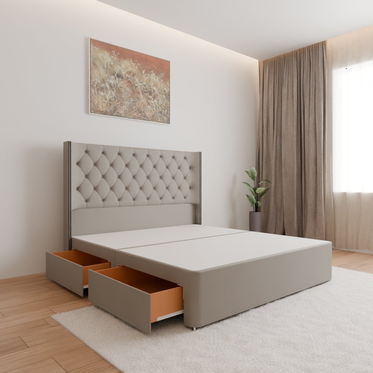 Washington Winged Floor Standing Headboard With Divan Bed Base - Divan Base & Headboard - Midas Beds