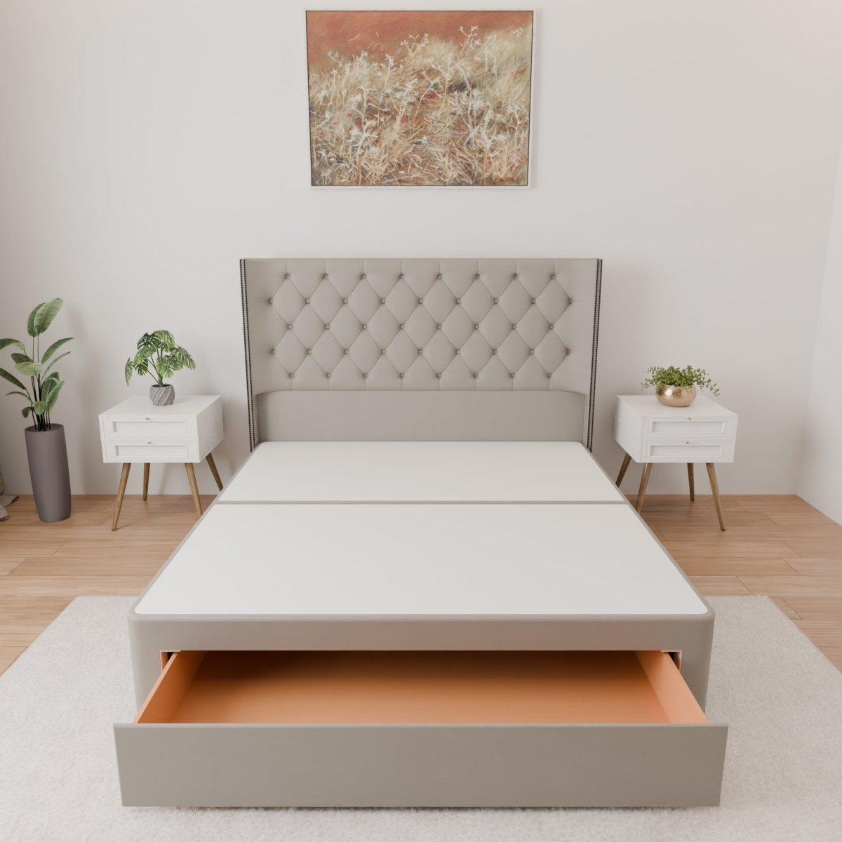 Washington Winged Floor Standing Headboard With Divan Bed Base - Divan Base & Headboard - Midas Beds