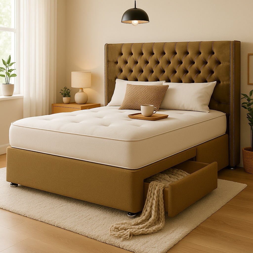 Washington Winged Floor Standing Upholstered Divan Bed - Divan Beds with Headboard - Midas Beds