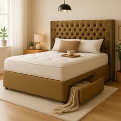 Washington Winged Floor Standing Upholstered Divan Bed - Divan Beds with Headboard - Midas Beds
